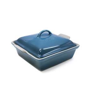 2qt Heritage Stoneware Shallow Covered Square Casserole Teal