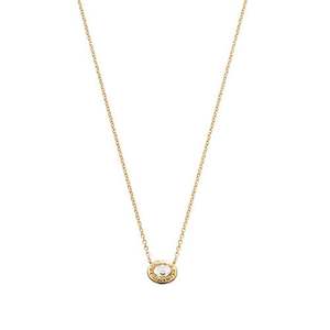 Signature Logo White Crystal Pendant Necklace Gold