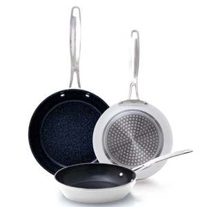 Duralon Blue 3pc Nonstick Fry Pan Set, Vanilla Cream