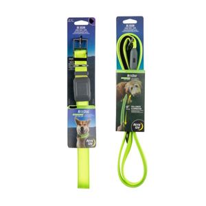 Nite Dog Rechargeable LED Collar plus Leash - M/Lime