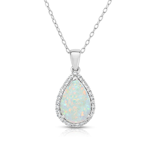 Pear Shaped Opal & White Sapphire Necklace