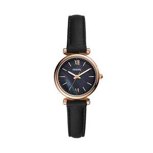 Ladies Carlie Mini Rose Gold & Black Leather Strap Watch Black Dial