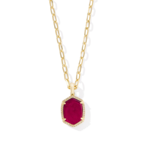 Kendra Scott Daphne Gold Pave Frame Short Pendant Necklace in Berry Mica