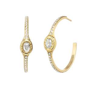 Signature Logo Pave Hoop Earrings Gold