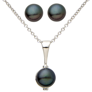 Black Pearl Necklace & Earring Set