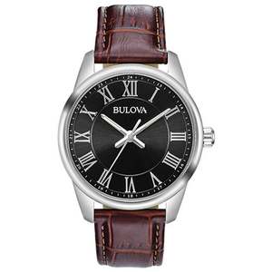 Men's Quartz Brown Leather Strap Watch, Black Dial