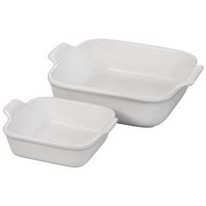 2pc Heritage Stoneware Square Baking Dish Set, White